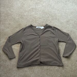 White Stag Taupe Ribbed V-Neck Top